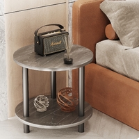 Bedside Table Marble Circle Round Sofa Side Table (Grey)
