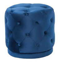 Ottoman Footrest Tufted Soft Velvet Blue Living Room Stool