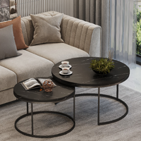 Nesting Coffee Table Marble Round Stackable Set (Black)