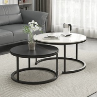 Nesting Coffee Table Marble Round Stackable Set (White & Black)