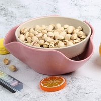 Pistachio Bowl Stack Double Olives Snack Biodegradable Wheat Straw Holder Bowl (Pink & White Set)