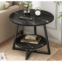 Eclipse Side Table Marble 2 Shelf Bedside Sofa Table Round (Black)