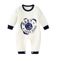 Baby Romper Jumpsuit Cute Kids Overall Clothes Babies Long Sleeve Onesie (Dark Blue & White)