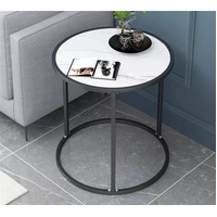 Marble Side Table Round Circular End Table Lounge (White)