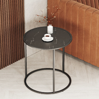 Marble Side Table Round Circular End Table Lounge (Black)