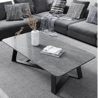 Slate Modern Coffee Table Marble Display Shelf Italian Rectangular Frame (Grey)