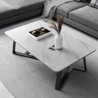 Slate Modern Coffee Table Marble Display Shelf Italian Rectangular Frame (White)