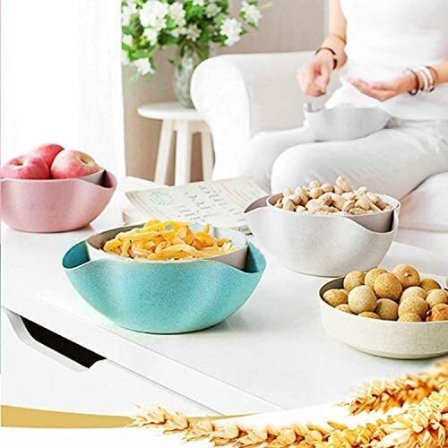 Pistachio Bowl Stack Double Olives Snack Biodegradable Wheat Straw Holder Bowl (Pink & White Set)