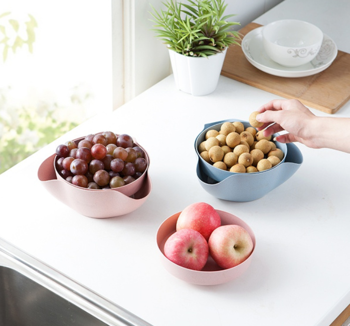 Pistachio Bowl Stack Double Olives Snack Biodegradable Wheat Straw Holder Bowl (Pink & White Set)