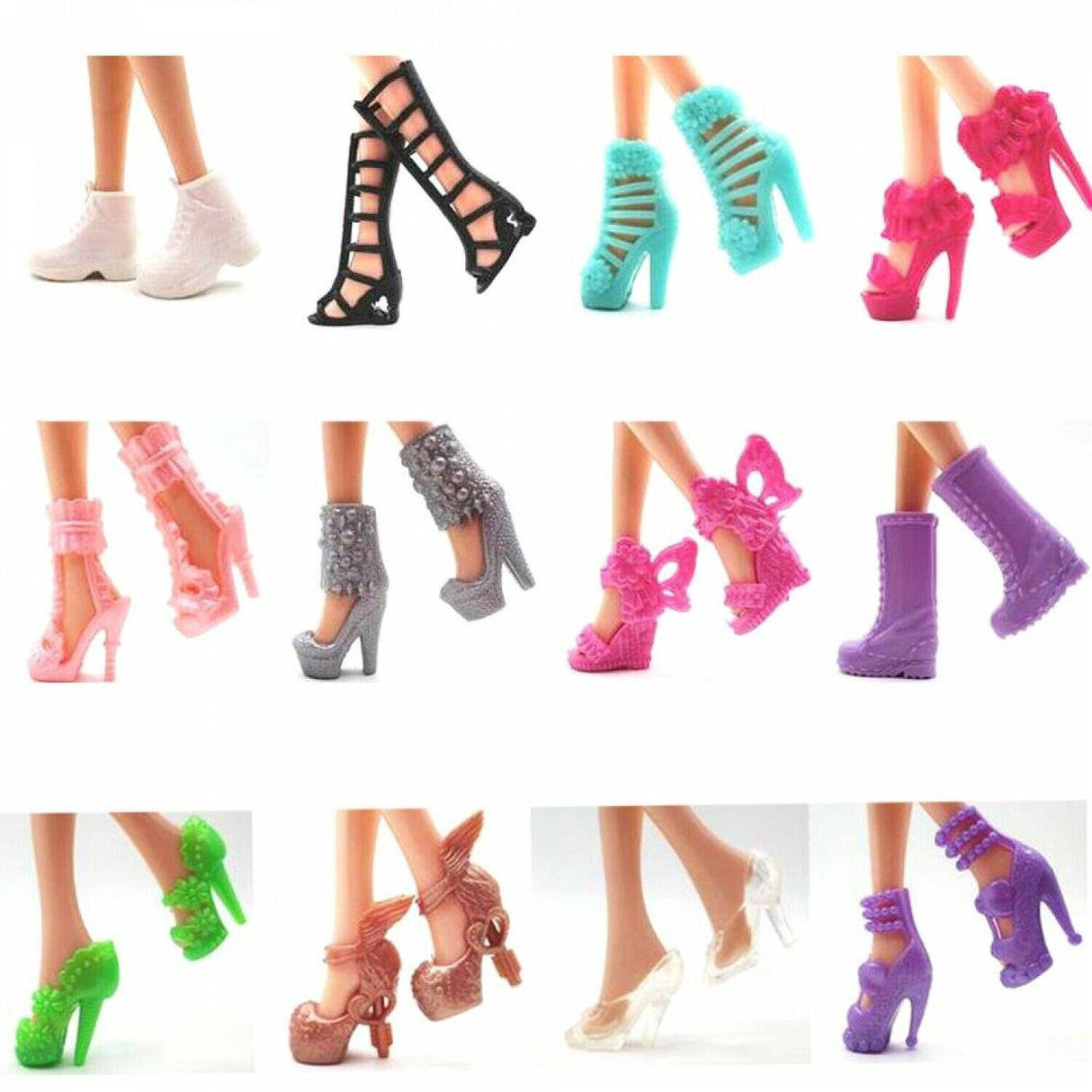 12 Pairs Fashion Barbie Shoes High Heel Shoes Sandals Colourful Assorted Shoes