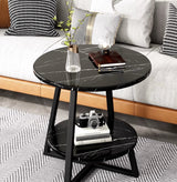 Eclipse Side Table Marble 2 Shelf Bedside Sofa Table Round (Black)