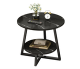 Eclipse Side Table Marble 2 Shelf Bedside Sofa Table Round (Black)