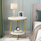 Eclipse Side Table Marble 2 Shelf Bedside Sofa Table Round (White & Gold)