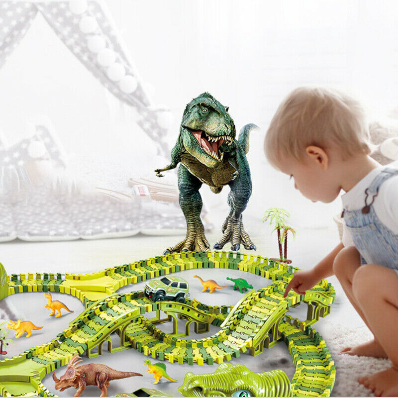 240PCS Kids Electric Car Toy Fun Education Assemble Dinosaur Racing Track