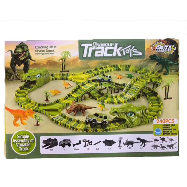 240PCS Kids Electric Car Toy Fun Education Assemble Dinosaur Racing Track