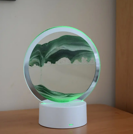 Sand Art 3D Quick Sand Moving Lamp Round Glass LED Table Light (Green)