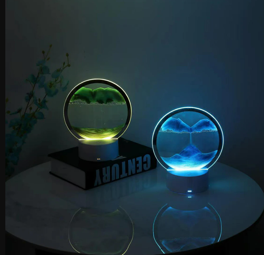 Sand Art 3D Quick Sand Moving Lamp Round Glass LED Table Light (Green)