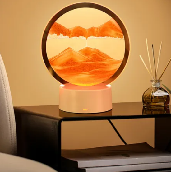 Sand Art 3D Quick Sand Moving Lamp Round Glass LED Table Light (Orange)