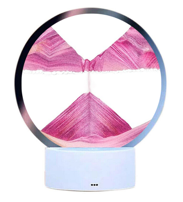 Sand Art 3D Quick Sand Moving Lamp Round Glass LED Table Light (Pink)