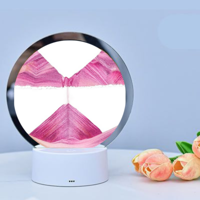 Sand Art 3D Quick Sand Moving Lamp Round Glass LED Table Light (Pink)