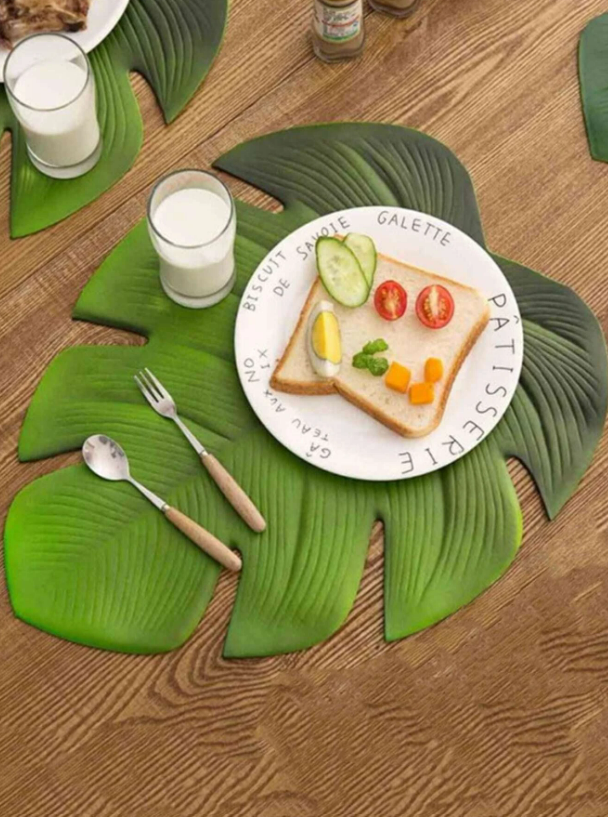 4PC Monstera Leaf Placemat Plate Coasters Artificial 46cm