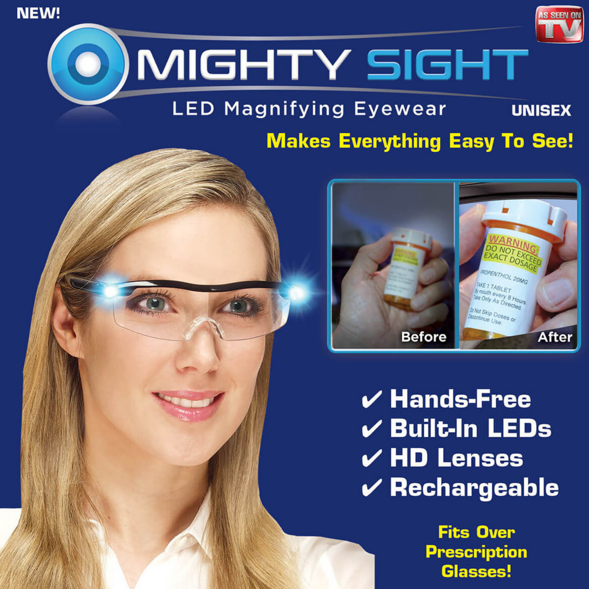 Mighty Sight Magnifying Glasses with LED Light Lens