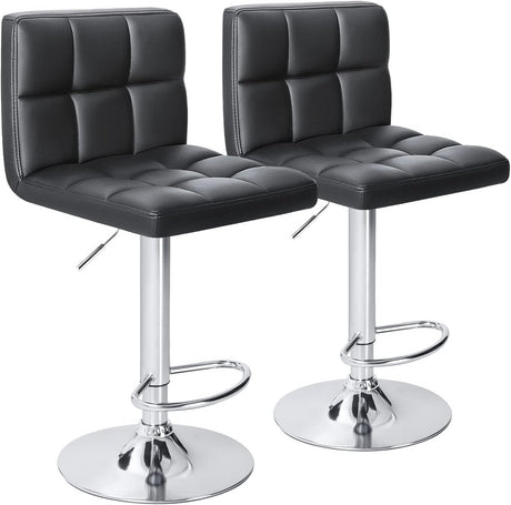 Black Leather Swivel Bar Stools Kitchen Counter Seats With Back (2 set)