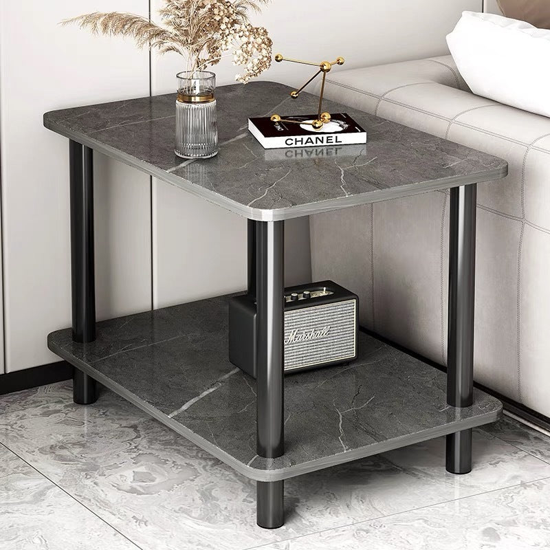 Bedside Table Marble Rectangle Sofa Side Table (Grey)