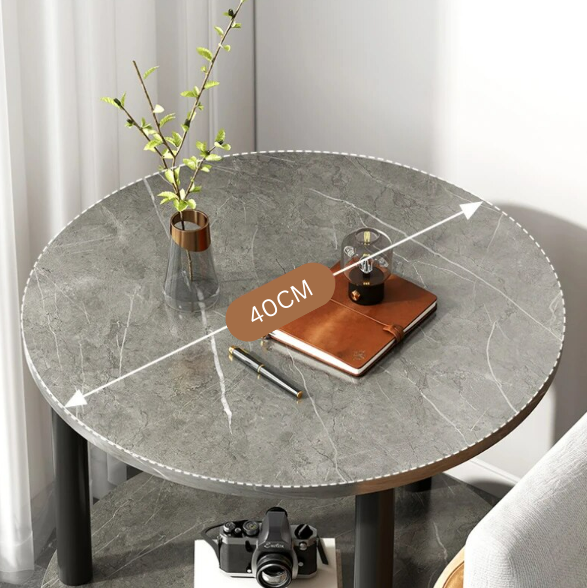 Bedside Table Marble Circle Round Sofa Side Table (Grey)