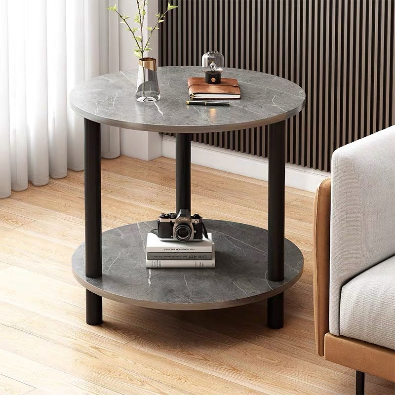 Bedside Table Marble Circle Round Sofa Side Table (Grey)