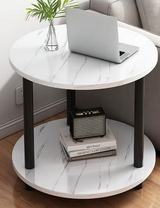 Aurora Bedside Table Marble Circle Round Sofa Side Table (White)