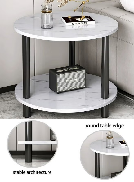 Aurora Bedside Table Marble Circle Round Sofa Side Table (White)