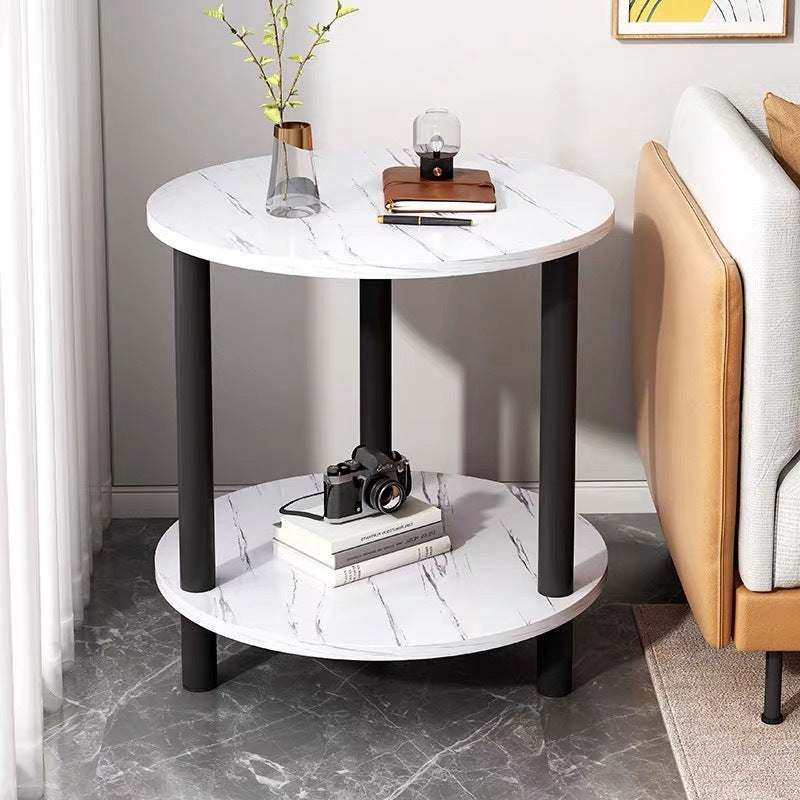 Aurora Bedside Table Marble Circle Round Sofa Side Table (White)