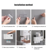 Bathroom Organiser Toothbrush Holder Wall Mount Toothpaste Dispenser (4 Cup) (Grey)