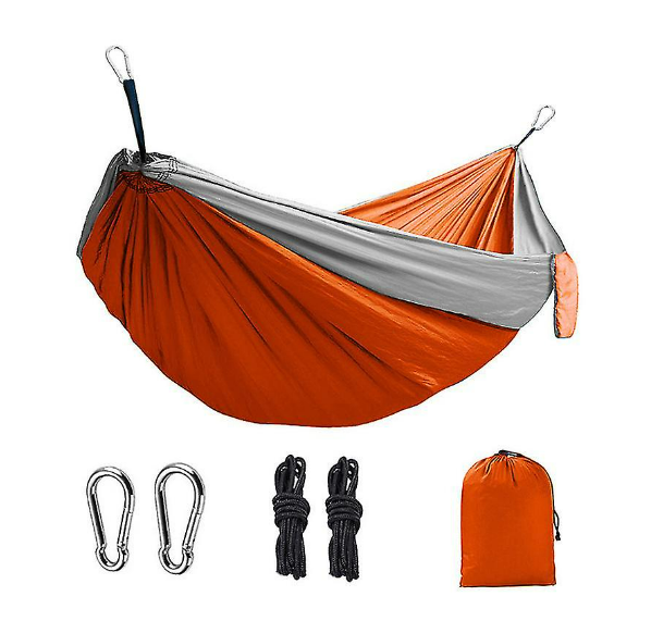 2 Person Hammock Nylon Outdoor Camping Double Hammock (Orange & Grey)