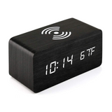 Wireless Digital Alarm Clock LED Display Qi Charging Pad (Black Wood)