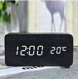 Wireless Digital Alarm Clock LED Display Qi Charging Pad (Black Wood)