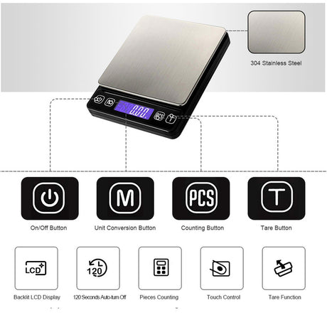  500g/0.01g Digital Led Weight Kitchen Scale Jewelry Electronic Pocket Weighing Scale 500g