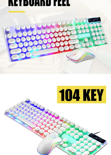 RGB Mechanical Wired Gaming Keyboard Mouse Set D290 Combo Shipadoo (White)