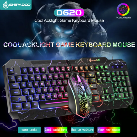 RGB Mechanical Wired Gaming Keyboard Mouse Set D620 Combo Shipadoo (Black)