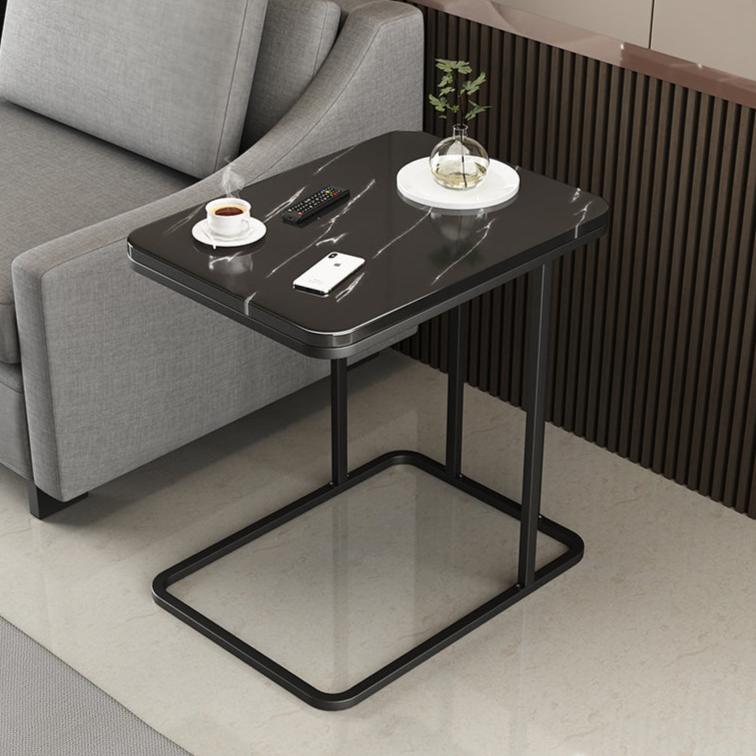 Side Table Marble End Table Bedside Sofa Table Rectangle (Black)