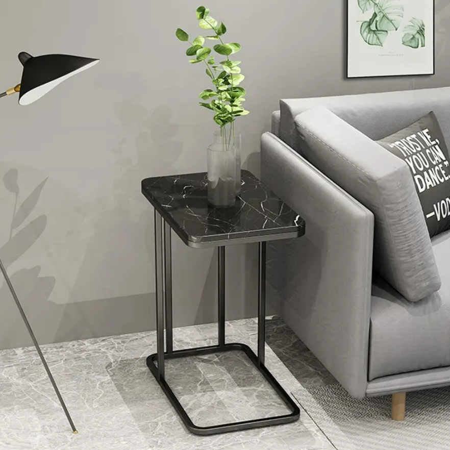 Side Table Marble End Table Bedside Sofa Table Rectangle (Black)