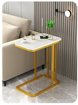 Side Table Marble End Table Bedside Sofa Table Rectangle (Gold White)