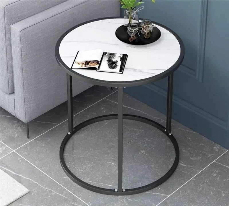 Astra Marble Side Table Round Circular End Table Lounge (White)