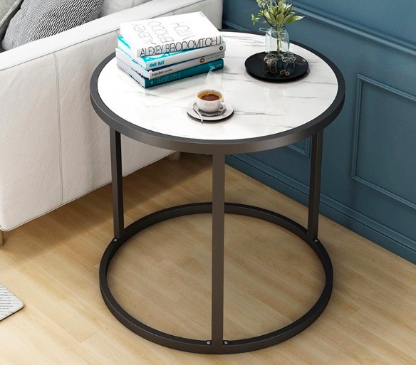 Astra Marble Side Table Round Circular End Table Lounge (White)