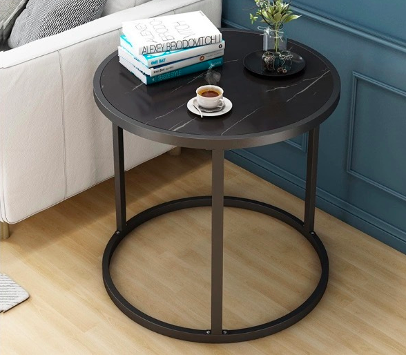 Astra Marble Side Table Round Circular End Table Lounge (Black)