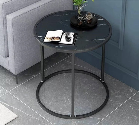 Astra Marble Side Table Round Circular End Table Lounge (Black)