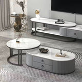 Celeste Marble Coffee Table Set Gloss Finish With Storage Drawers (White & Grey)