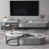 Celeste Marble Coffee Table Set Gloss Finish With Storage Drawers (Grey)