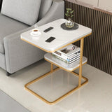 Side Table Marble 2 Shelf Bedside Rectangle Sofa Table (Gold White)